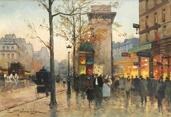 Busy Boulevard By The Porte Saint-Denis Oil Painting by Eugene Galien-Laloue