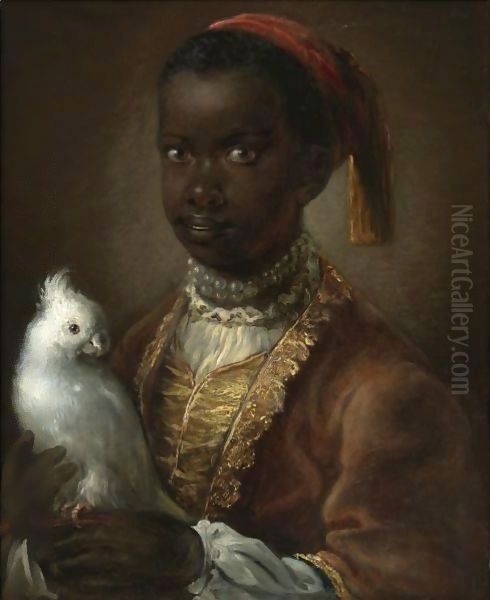 Portrait Of A Black Page With A White Parrot Oil Painting by Antoine Pesne