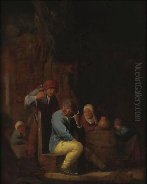 Peasants Drinking And Smoking In A Tavern Oil Painting by Isaack Jansz. van Ostade