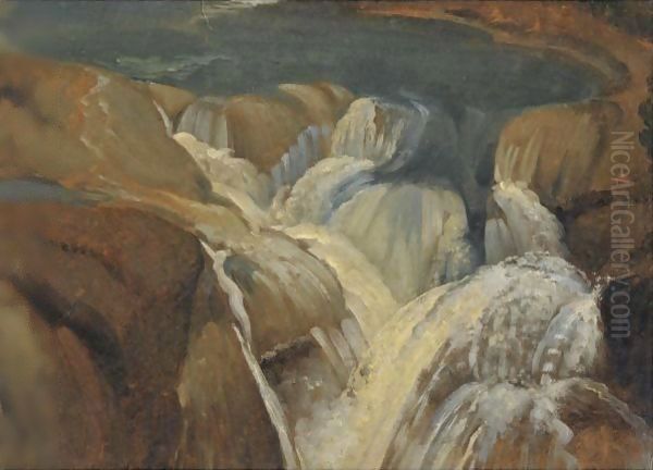 A Waterfall In A Grotto At Tivoli Oil Painting by Simon-Joseph-Alexandre-Clement Denis