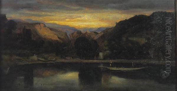 Sunset On The Lake Oil Painting by Alexandre Gabriel Decamps