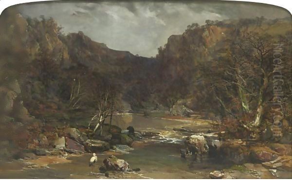 Extensive View Of A River Gorge Oil Painting by Charles Branwhite