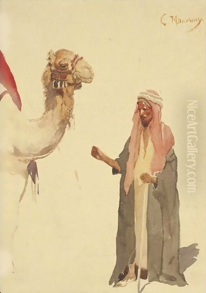 Bedouin With Camel Oil Painting by Konstantin Egorovich Egorovich Makovsky