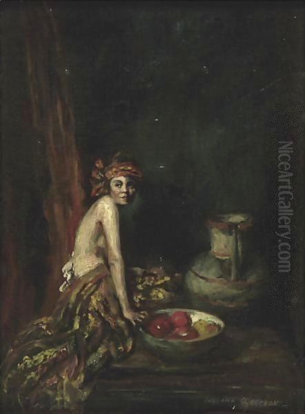 Model With Bowl Of Fruit Oil Painting by Indiana Gyberson