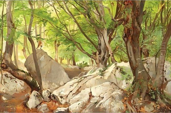 Forest Glade Oil Painting by Nikolai Gustavovich Schilder