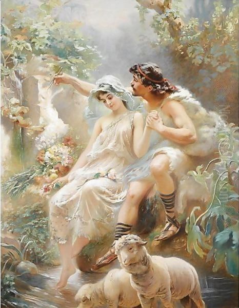 Allegorical Scene Depicting Painting From The Von Dervis Mansion Oil Painting by Konstantin Egorovich Egorovich Makovsky