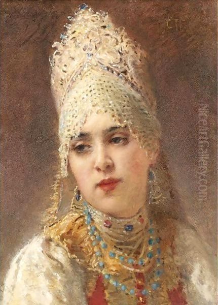 Boyarina Oil Painting by Konstantin Egorovich Egorovich Makovsky