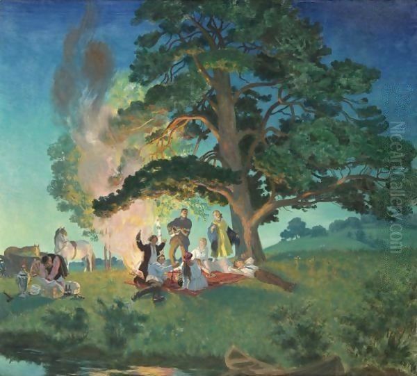 Picnic Oil Painting by Boris Kustodiev