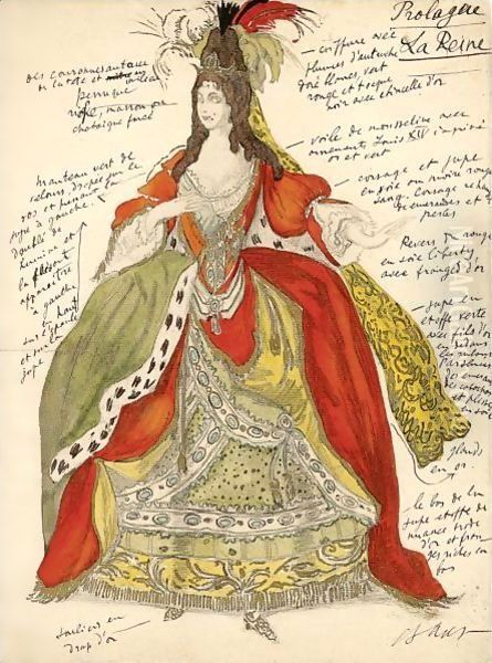 Costume Design For The Production Prologue La Reine Oil Painting by Lev Samoilovich Bakst