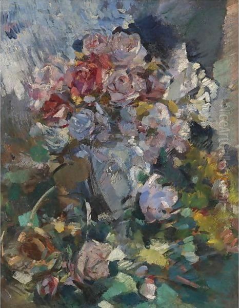 Still Life Of Flowers Oil Painting by Konstantin Alexeievitch Korovin