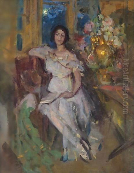 Portrait Of A Seated Lady Oil Painting by Konstantin Alexeievitch Korovin