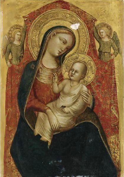 Madonna And Child With Two Angels Oil Painting by Bicci Di Lorenzo