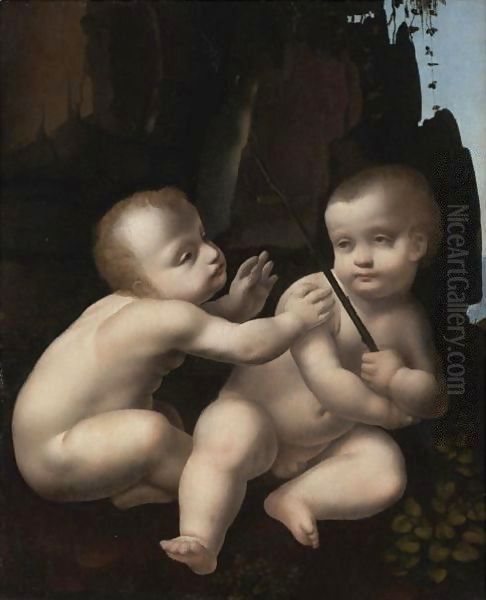 The Christ Child With The Infant St. John The Baptist Oil Painting by Marco D'Oggiono