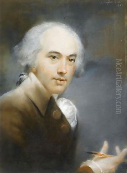 Self-Portrait, A Pencil In His Right Hand Oil Painting by John Russell