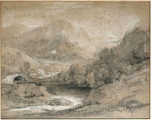 Wooded Mountain Landscape With River And Buildings Oil Painting by Thomas Gainsborough