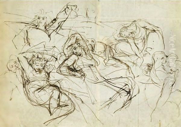 Studies Of Reclining Figures Oil Painting by Johann Henry Fuseli