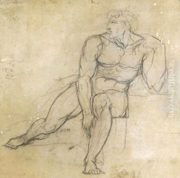 Study Of A Male Nude, Seated Oil Painting by Johann Henry Fuseli