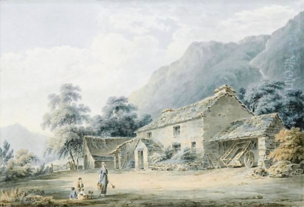 Figures Before A Farm House, Traditionally Identified As Keskadale, Cumbria Oil Painting by Paul Sandby