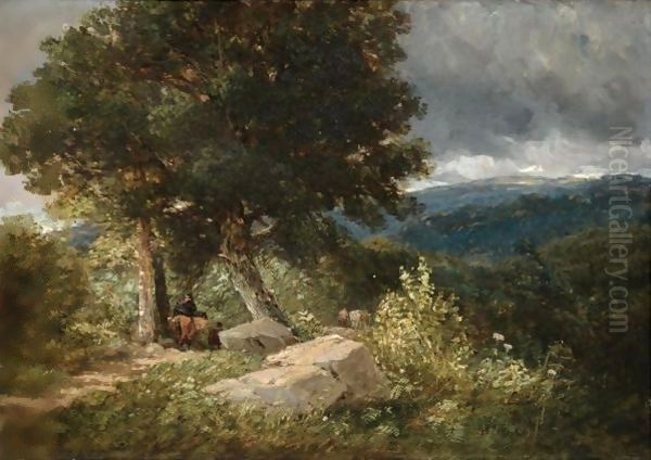 Travellers On The Road To Bettwys-Y-Coed Oil Painting by David Cox