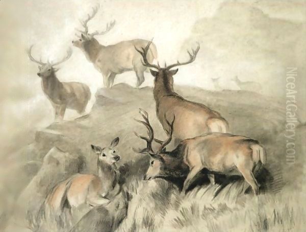 Some Of The Best Harts In The Forest Oil Painting by Sir Edwin Henry Landseer