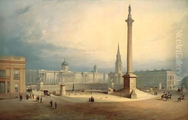 A View Of Trafalgar Square Oil Painting by Charles Deane