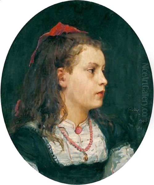 Portrait Of Bethli Oser, 1871 Oil Painting by Albert Anker