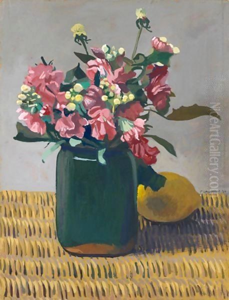 Pink Stock (Matthiola) And Lemon In A Basket, 1924 Oil Painting by Felix Edouard Vallotton