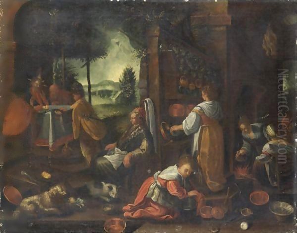 Cena In Emmaus Oil Painting by Jacopo Bassano (Jacopo da Ponte)