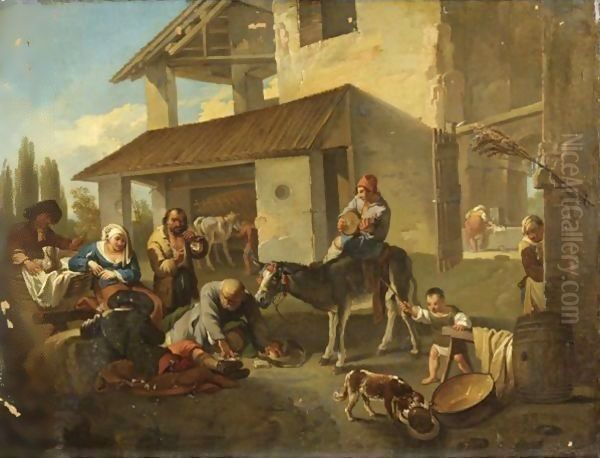 Contadini Che Giocano A Carte Presso Una Cascina Oil Painting by Italian School