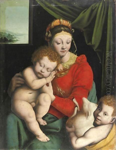 Madonna Col Bambino E San Giovannino Oil Painting by Giovan Battista Della Cerva