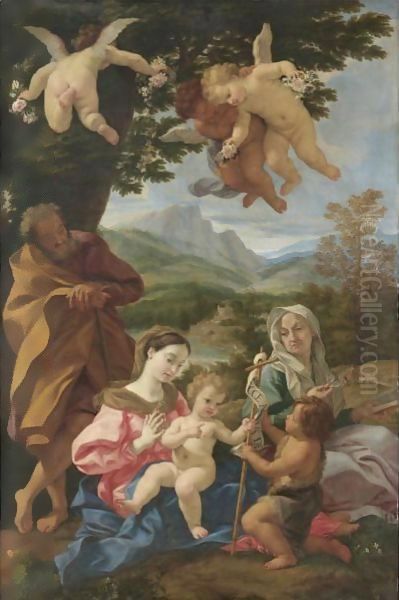 Sacra Famiglia Con San Giovannino E Sant'Anna Oil Painting by Giovanni Battista (Baciccio) Gaulli