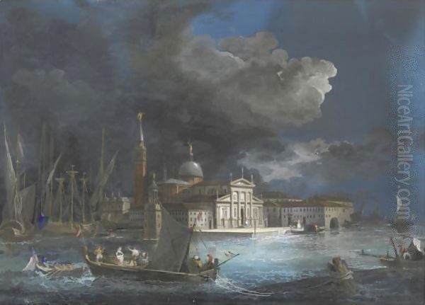 Venezia, San Giorgio Maggiore Sotto La Luna Oil Painting by Giuseppe Bernardino Bison