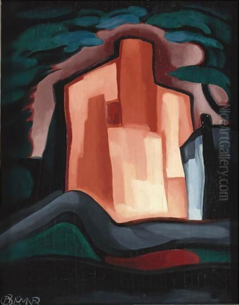 A House In The Night Oil Painting by Oscar Bluemner