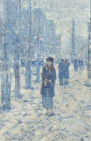 Kitty Walking In Snow Oil Painting by Frederick Childe Hassam