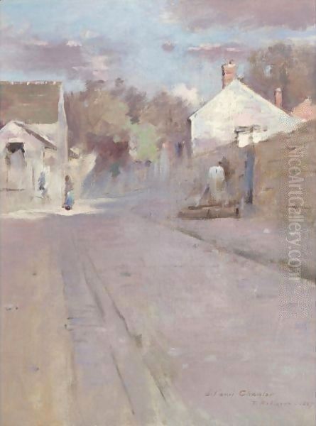 Street In Barbizon, Sunset Oil Painting by Theodore Robinson