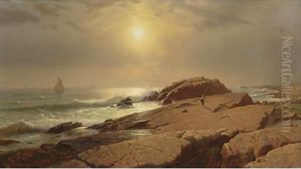 Rocks At Narragansett 2 Oil Painting by William Stanley Haseltine