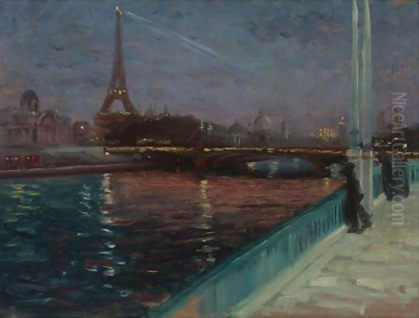 The Eiffel Tower At Night Oil Painting by Alfred Henry Maurer