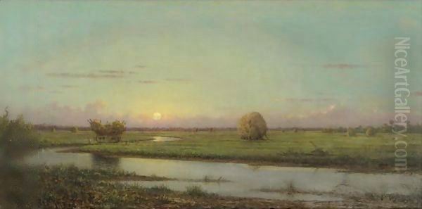 Sunset Over Newburyport Meadows Oil Painting by Martin Johnson Heade