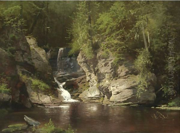 Woodland Pool Oil Painting by Herman Herzog