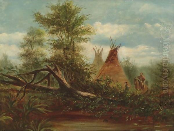 Assiniboine Encampment Oil Painting by John Mix Stanley