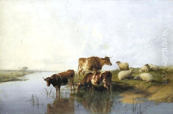 Cattle Watering 5 Oil Painting by Thomas Sidney Cooper