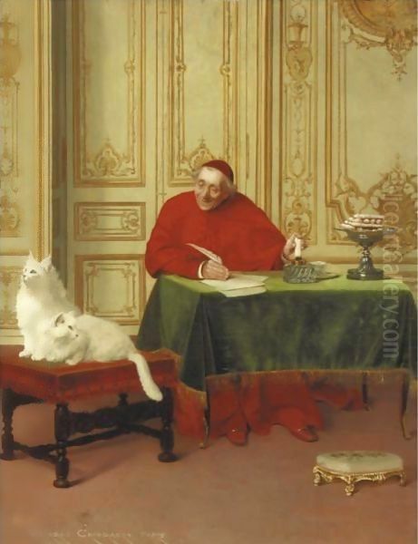 The Cardinal's Cats Oil Painting by Georges Croegaert