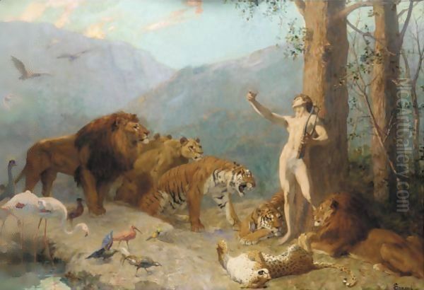 Orpheus Charming The Animals Oil Painting by Gustave Surand