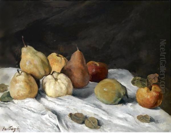 Still Life With Pears, Apples And Quinces Oil Painting by Pericles Pantazis