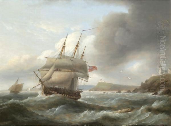 A Frigate Of The Royal Navy Leaving Cork Harbour Oil Painting by Thomas Luny