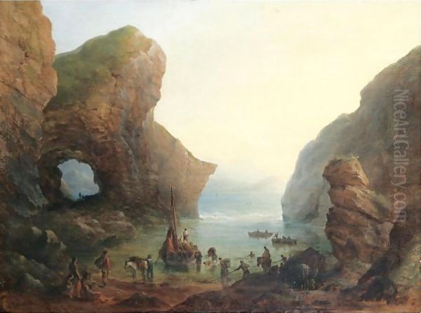 Unloading The Catch Oil Painting by Richard Bridges Beechey