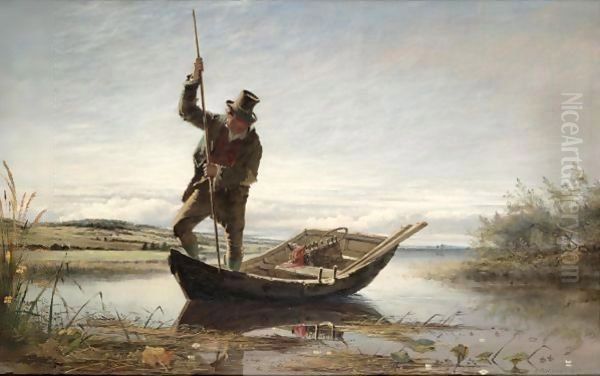 Salmon Fishing Oil Painting by Erskine Nicol