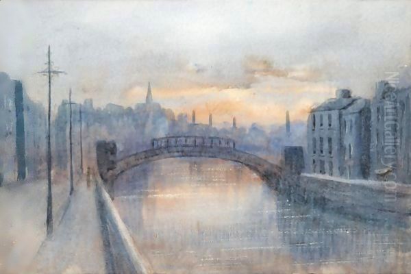 The Ha'Penny Bridge, Dublin Oil Painting by William Percy French