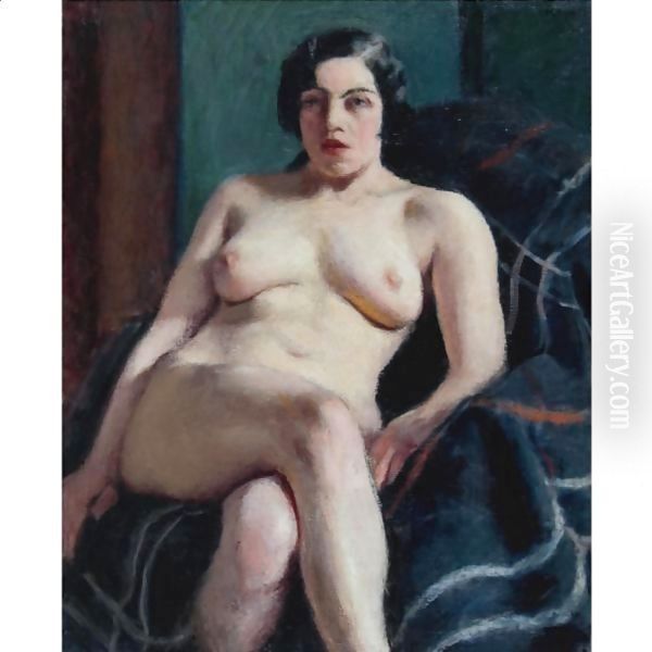 Nude Seated On A Green Rug Oil Painting by Roderic O'Conor