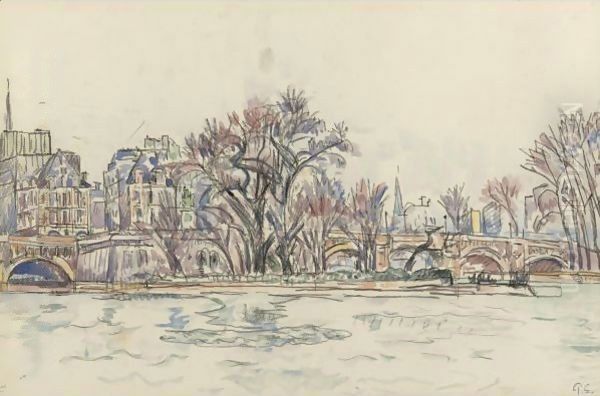 Le Vert-Galant A Paris Oil Painting by Paul Signac